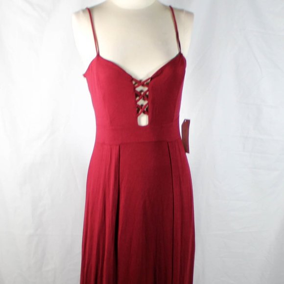 NWT Burgundy Cranberry Maxi Dress with Slits and Cross Stitch Cleavage - Picture 2 of 16